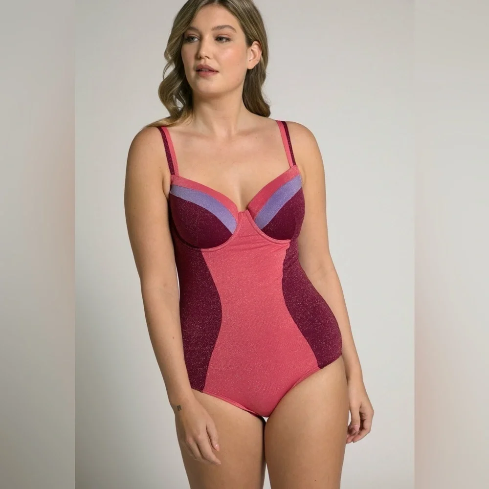 Ulla Popken One Piece Swimsuit NWT USA Size 30 Pink & purple
